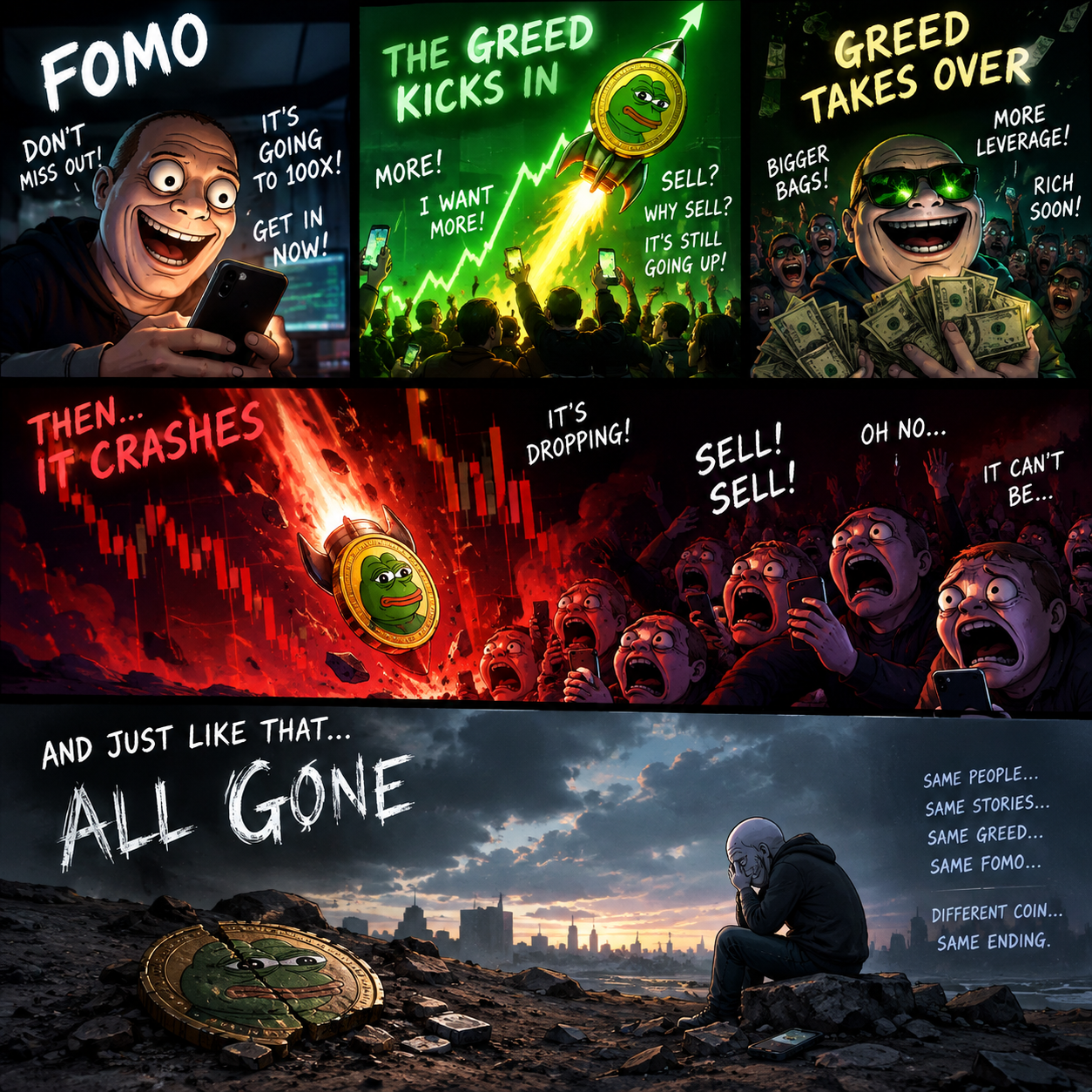 FOMO and greed meme artwork